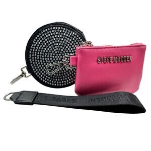 Steve Madden wallet change purse / Pink and Studded Black/ Interchangeable Strap